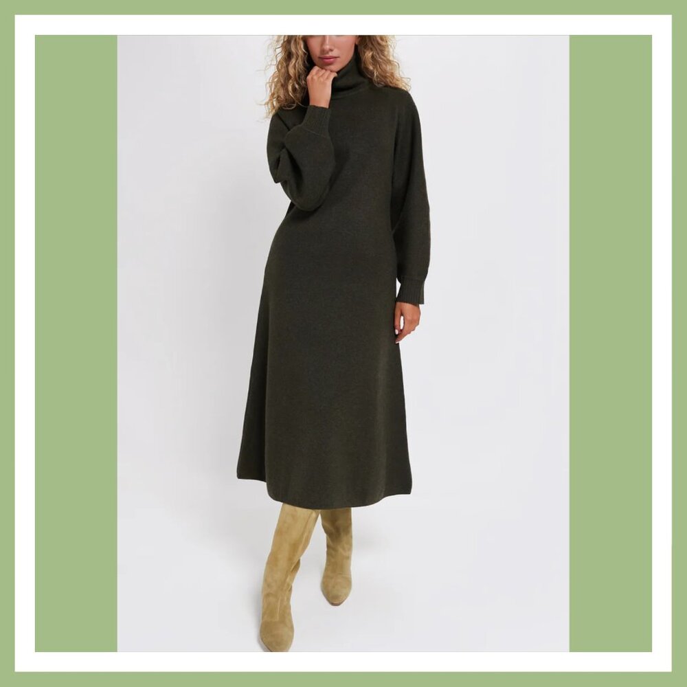 TUCKERNUCK Moss Green Torie Maxi Turtleneck Sweater Dress